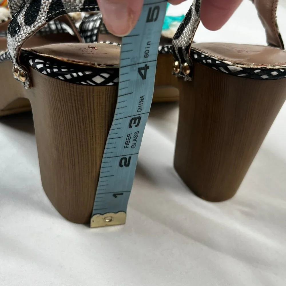 Betsey Johnson Jillie Sandals Mixed Print Gingham Embellished Shell Heels 6